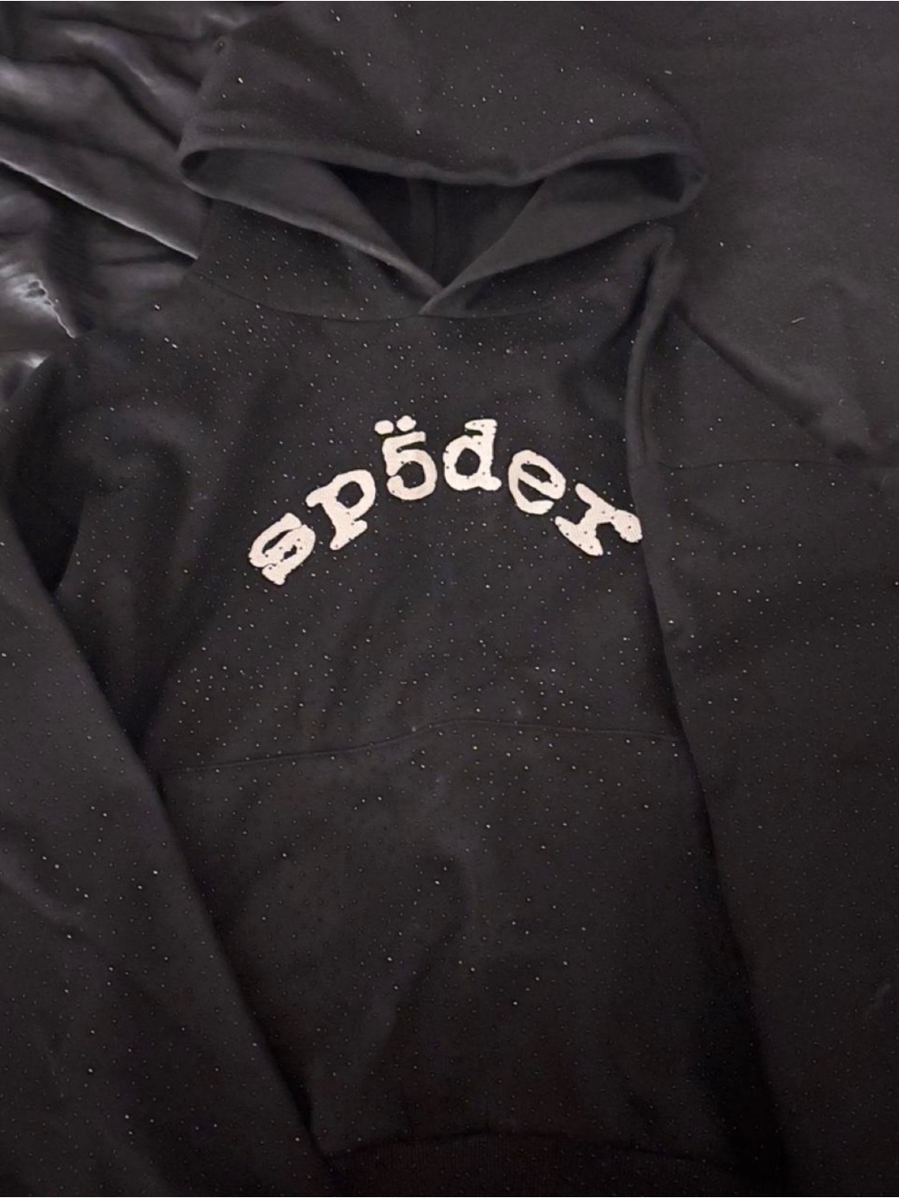 real Black Hooded Sweatshirt with White Logo and Sparkle Detail